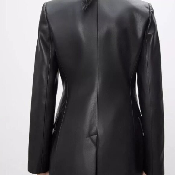Zara Black Leather Blazer Blazers & Suit Jackets - Picture 2 of 9